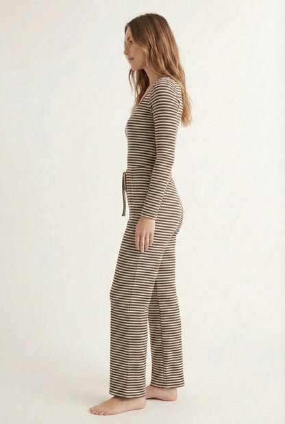 Lohnr The Mono Set in Truffle - A luxury structured square-neck crop top and wide-leg trouser lounge set crafted from a smooth, premium sweatshirt material.