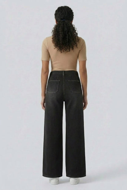 LOHNR Muse Jeans in Washed Onyx - High-Waisted Wide Leg Denim