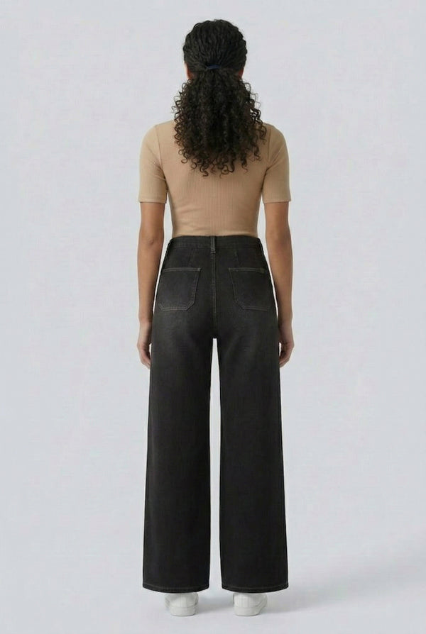 LOHNR Muse Jeans in Washed Onyx - High-Waisted Wide Leg Denim