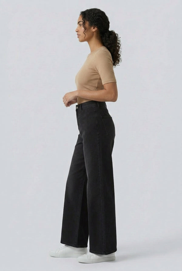 LOHNR Muse Jeans in Washed Onyx - High-Waisted Wide Leg Denim