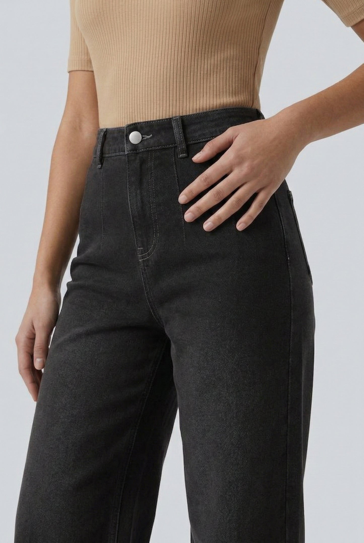 LOHNR Muse Jeans in Washed Onyx - High-Waisted Wide Leg Denim