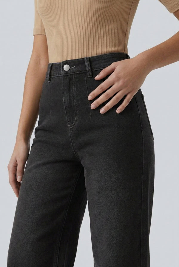 LOHNR Muse Jeans in Washed Onyx - High-Waisted Wide Leg Denim