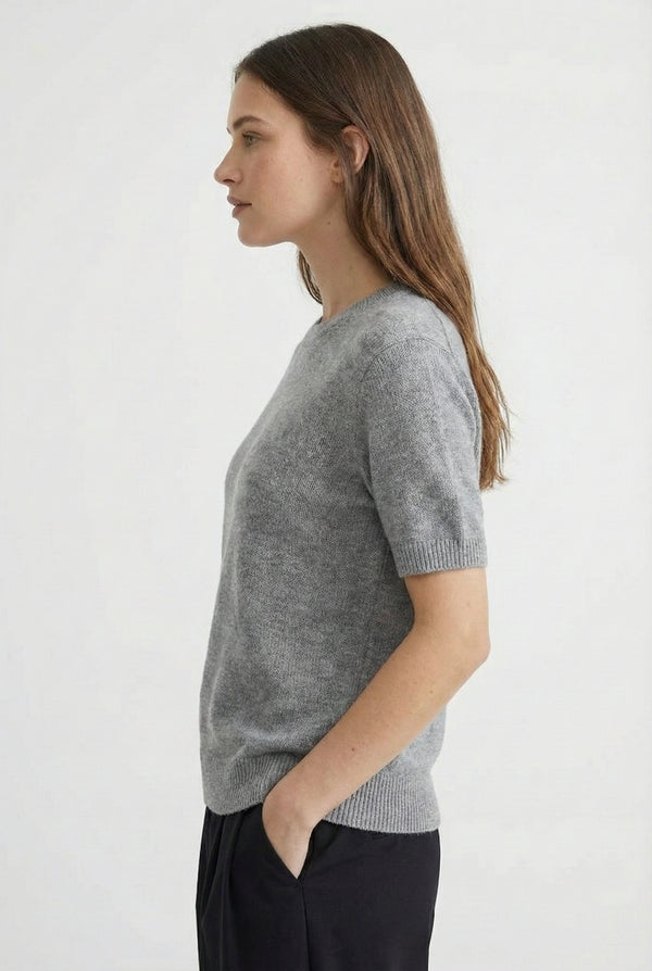 LOHNR Rhea Sweater in Ash - Breathable luxury sculpted tee with architectural drape and silky finish