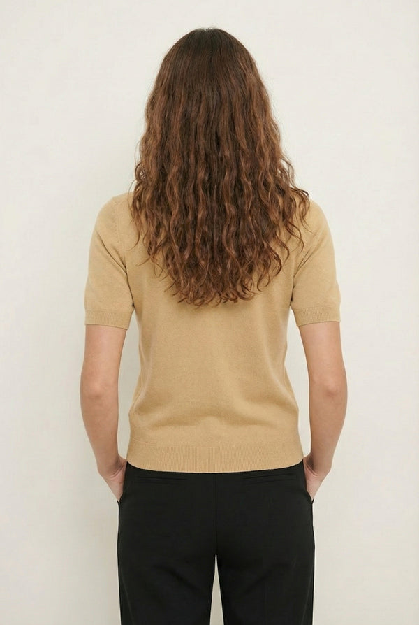 LOHNR Rhea Sweater in Butter - Breathable luxury sculpted tee with architectural drape and silky finish