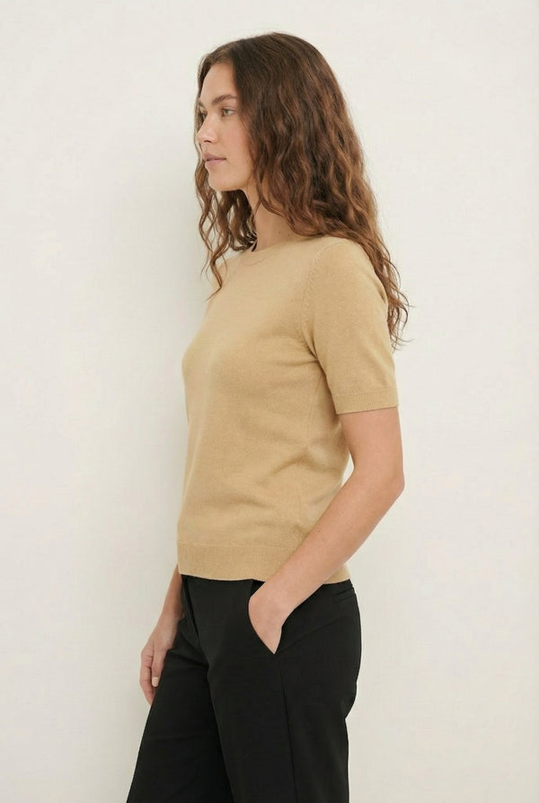 LOHNR Rhea Sweater in Butter - Breathable luxury sculpted tee with architectural drape and silky finish