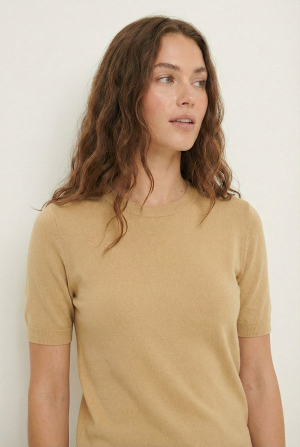 LOHNR Rhea Sweater in Butter - Breathable luxury sculpted tee with architectural drape and silky finish