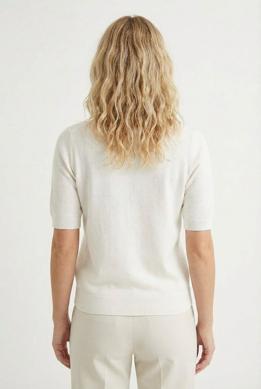 LOHNR Rhea Sweater in Ecru - Breathable luxury sculpted tee with architectural drape and silky finish