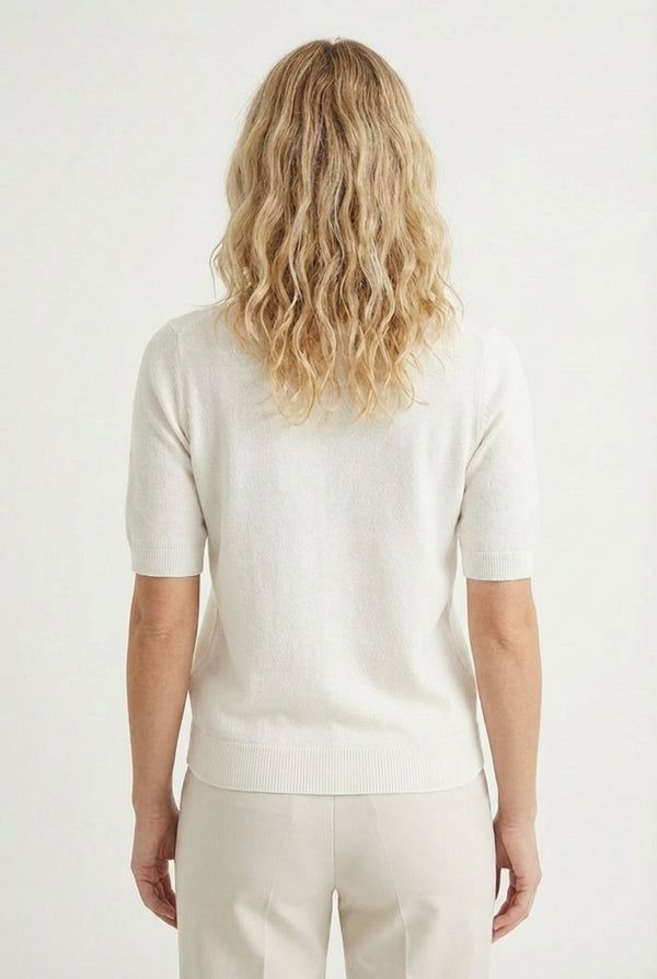 LOHNR Rhea Sweater in Ecru - Breathable luxury sculpted tee with architectural drape and silky finish