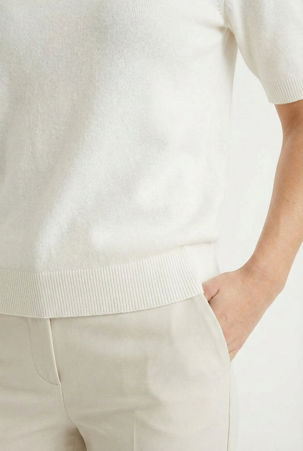 LOHNR Rhea Sweater in Ecru - Breathable luxury sculpted tee with architectural drape and silky finish