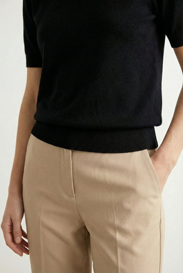 LOHNR Rhea Sweater in Onyx - Breathable luxury sculpted tee with architectural drape and silky finish