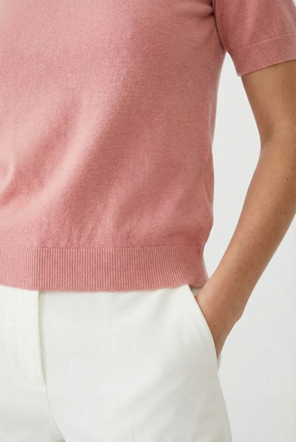 LOHNR Rhea Sweater in Rosewood - Breathable luxury sculpted tee with architectural drape and silky finish