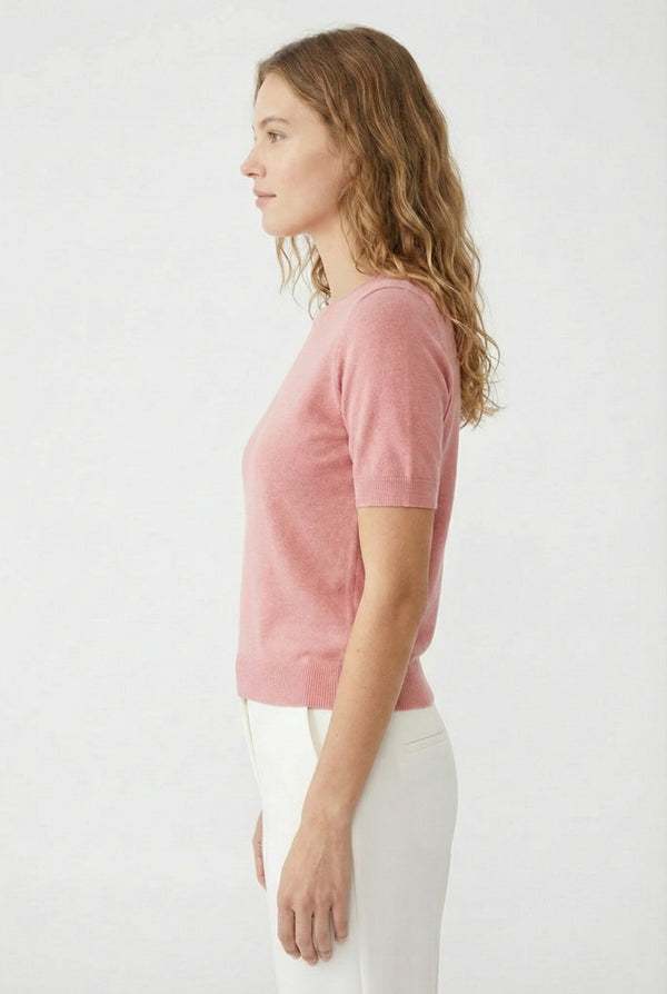 LOHNR Rhea Sweater in Rosewood - Breathable luxury sculpted tee with architectural drape and silky finish