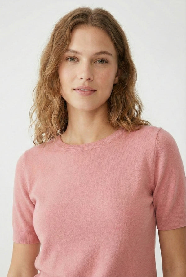 LOHNR Rhea Sweater in Rosewood - Breathable luxury sculpted tee with architectural drape and silky finish