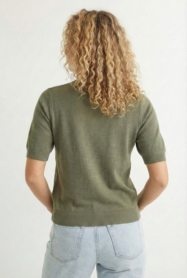 LOHNR Rhea Sweater in Sage - Breathable luxury sculpted tee with architectural drape and silky finish