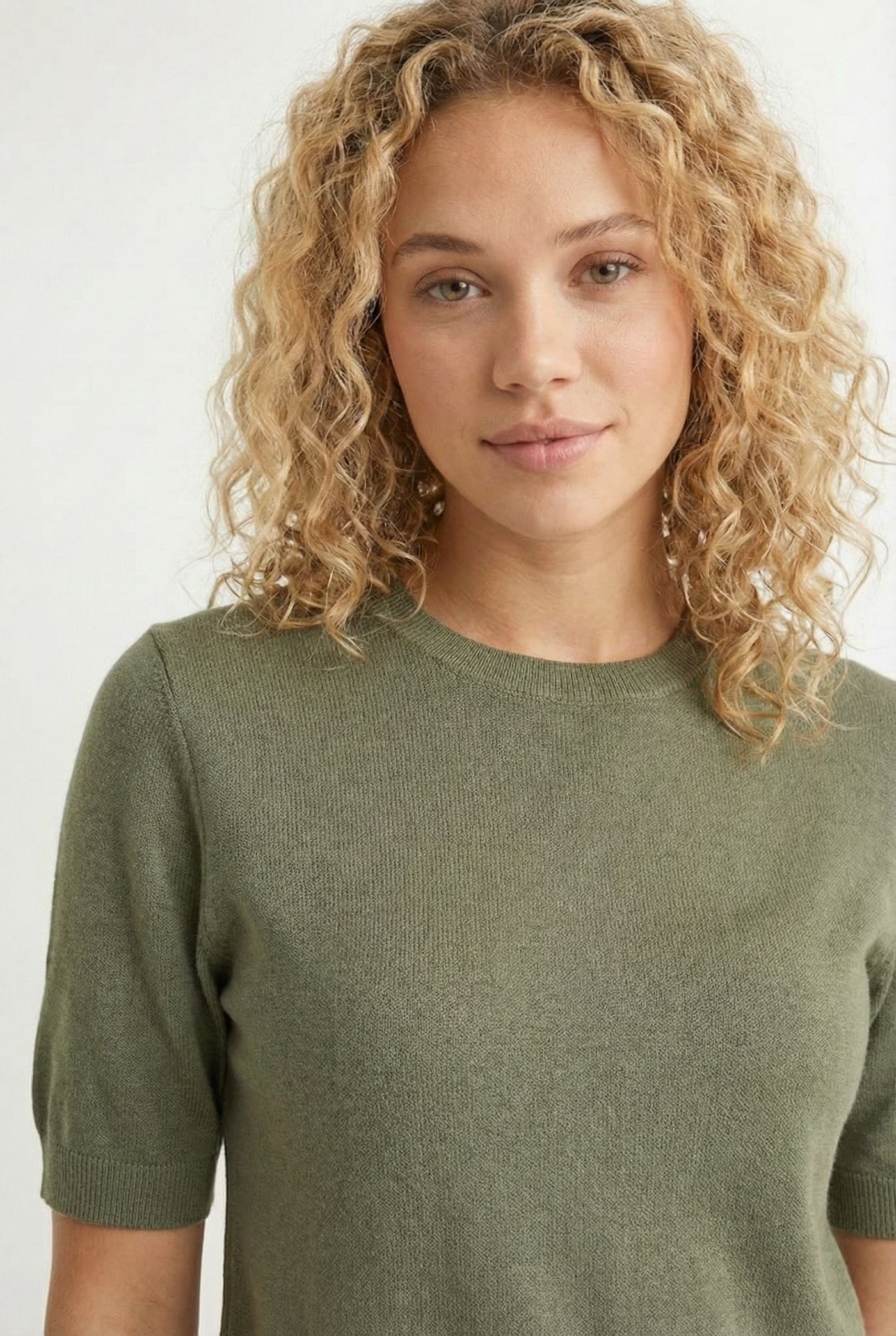 LOHNR Rhea Sweater in Sage - Breathable luxury sculpted tee with architectural drape and silky finish
