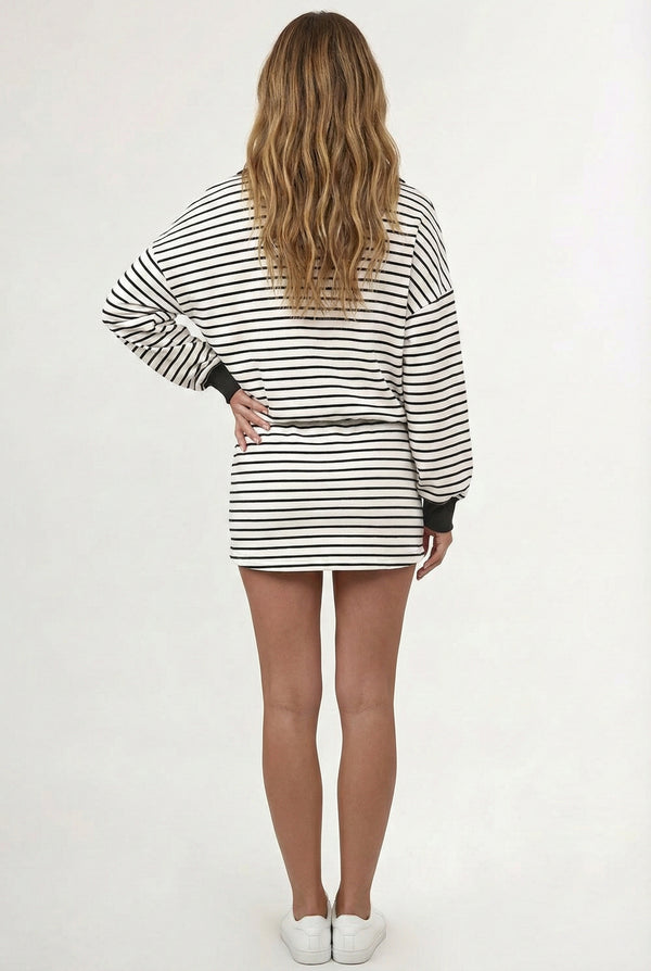 LOHNR Sloane Set in Rich Black - Striped Polo and Mini Skort Matching Set