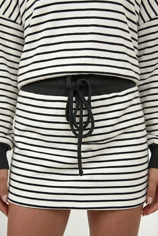 LOHNR Sloane Set in Rich Black - Striped Polo and Mini Skort Matching Set