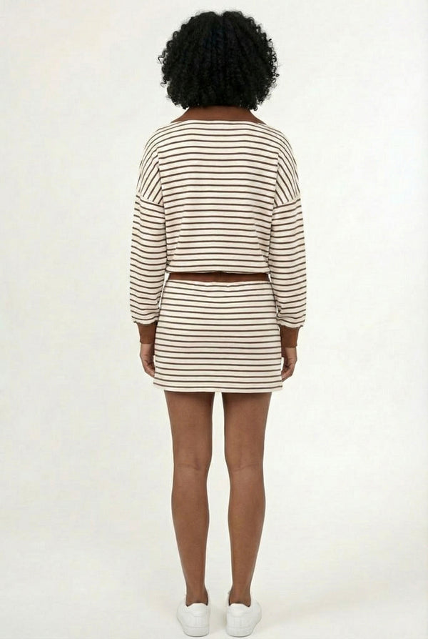 LOHNR Sloane Set in Rich Mocha - Striped Polo and Mini Skort Matching Set