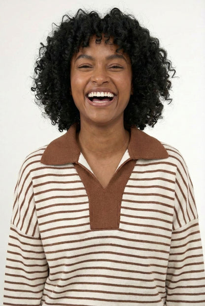 LOHNR Sloane Set in Rich Mocha - Striped Polo and Mini Skort Matching Set