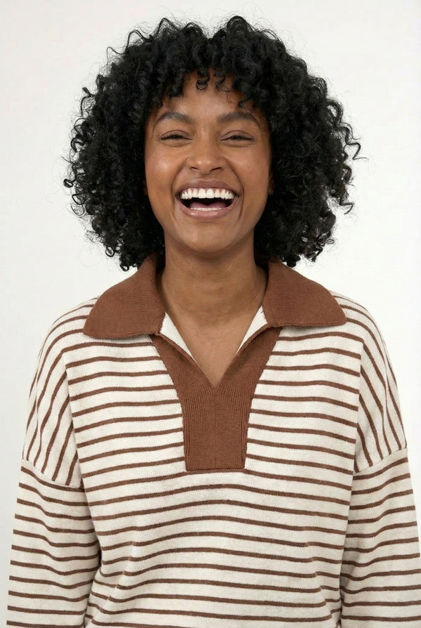 LOHNR Sloane Set in Rich Mocha - Striped Polo and Mini Skort Matching Set