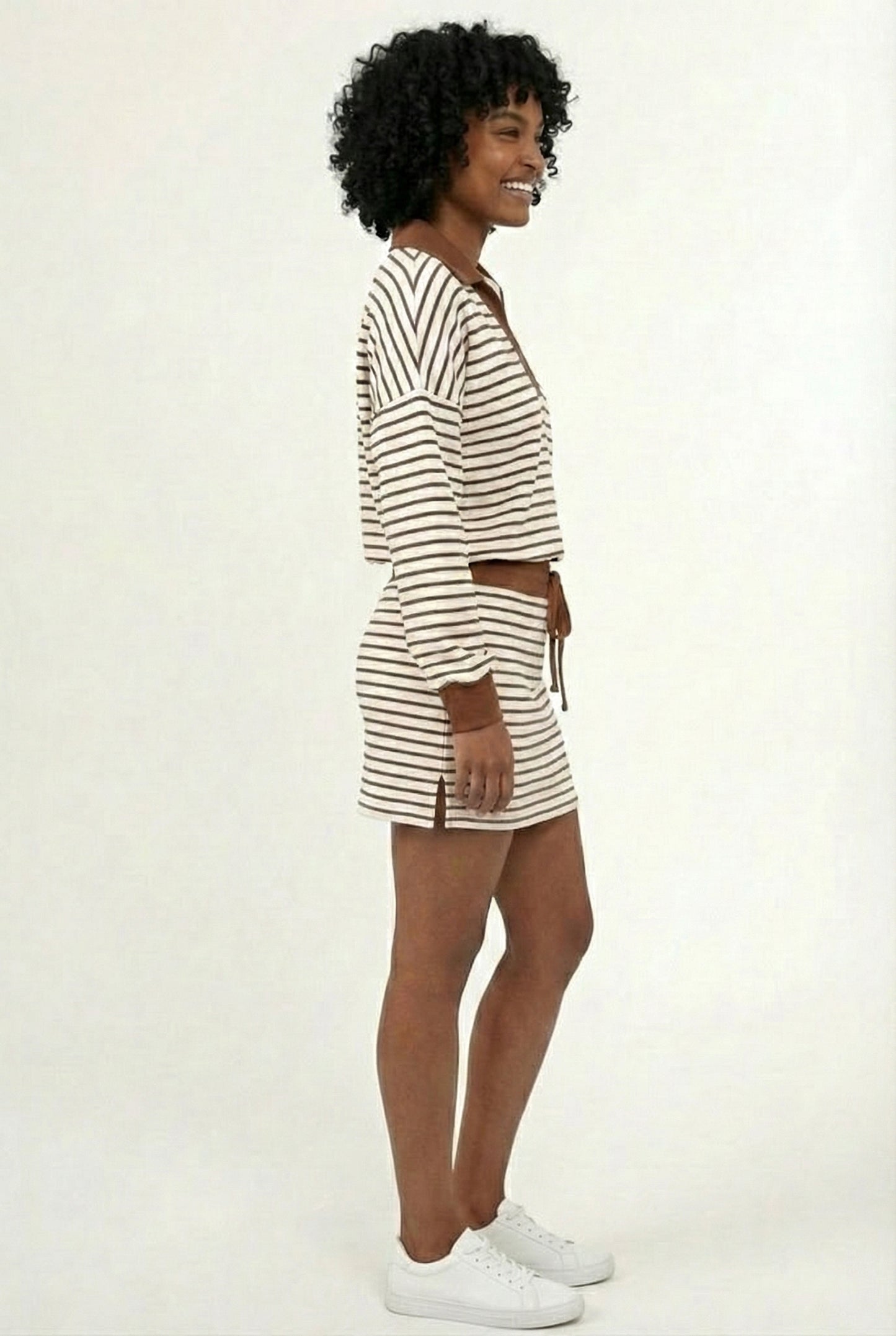 LOHNR Sloane Set in Rich Mocha - Striped Polo and Mini Skort Matching Set