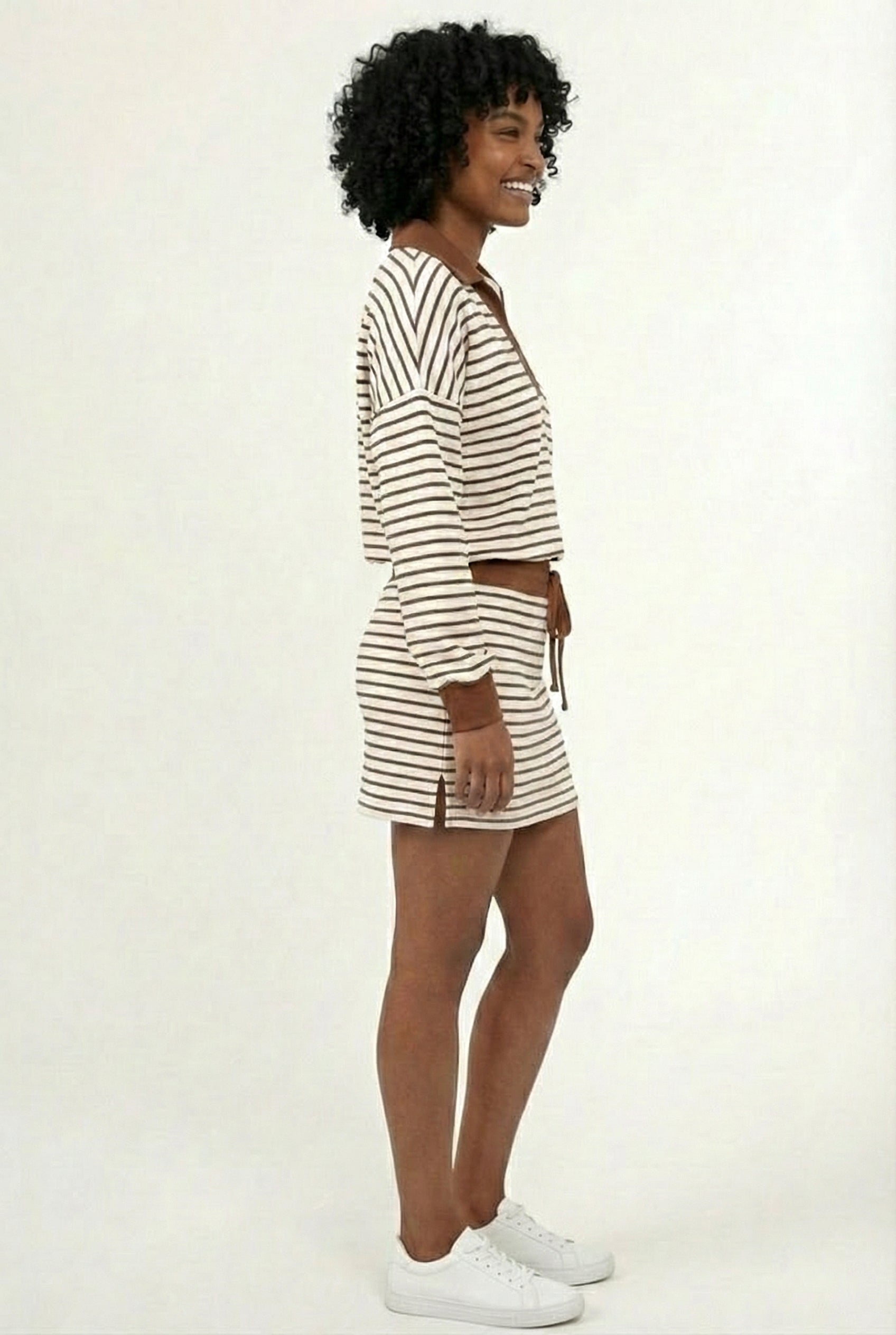 LOHNR Sloane Set in Rich Mocha - Striped Polo and Mini Skort Matching Set