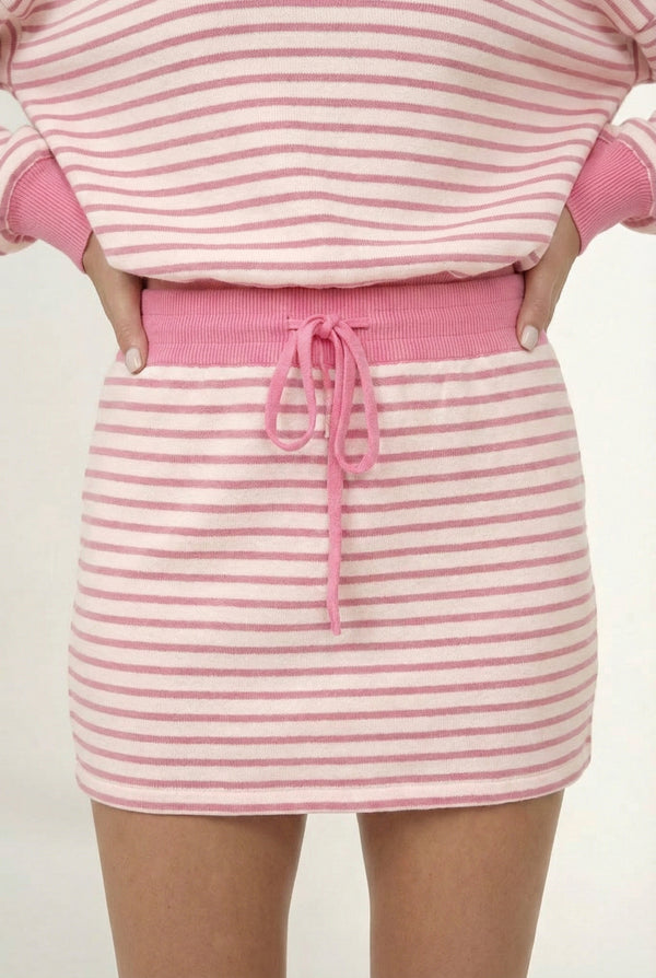 LOHNR Sloane Set in Strawberry Puff - Striped Polo and Mini Skort Matching Set