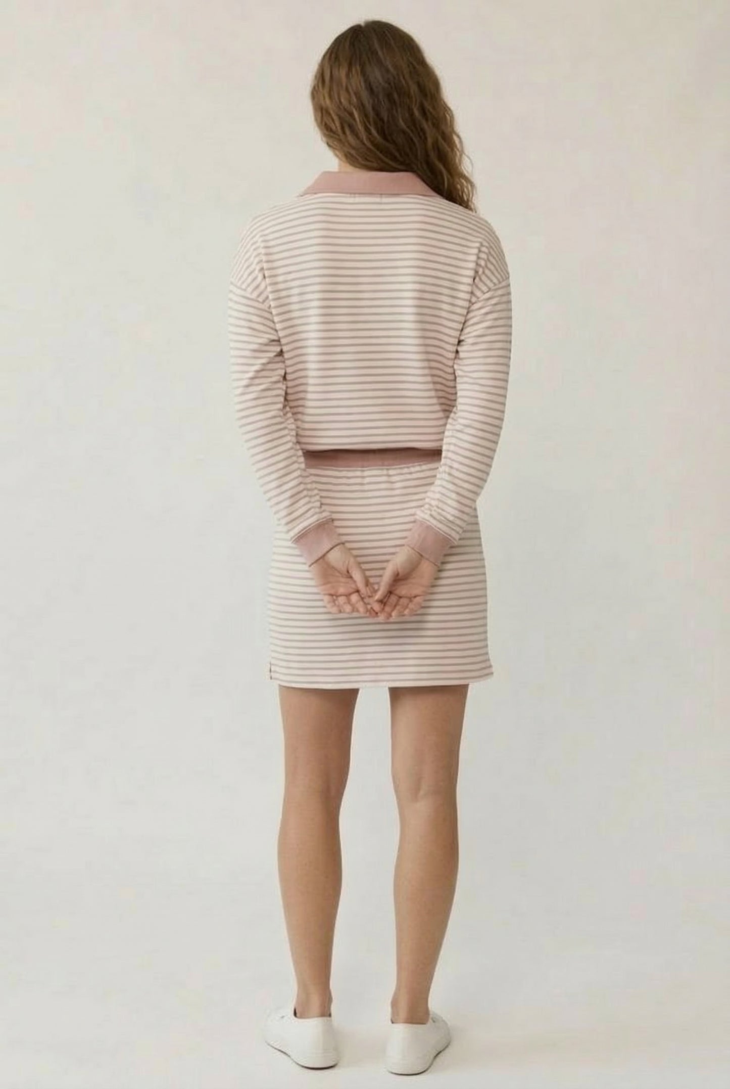 LOHNR Sloane Set in Tannin - Striped Polo and Mini Skort Matching Set