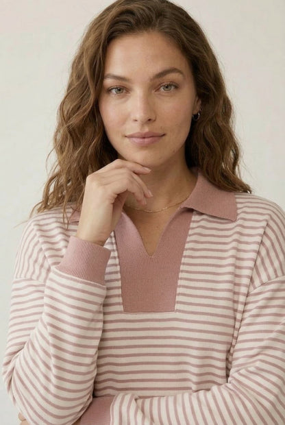 LOHNR Sloane Set in Tannin - Striped Polo and Mini Skort Matching Set