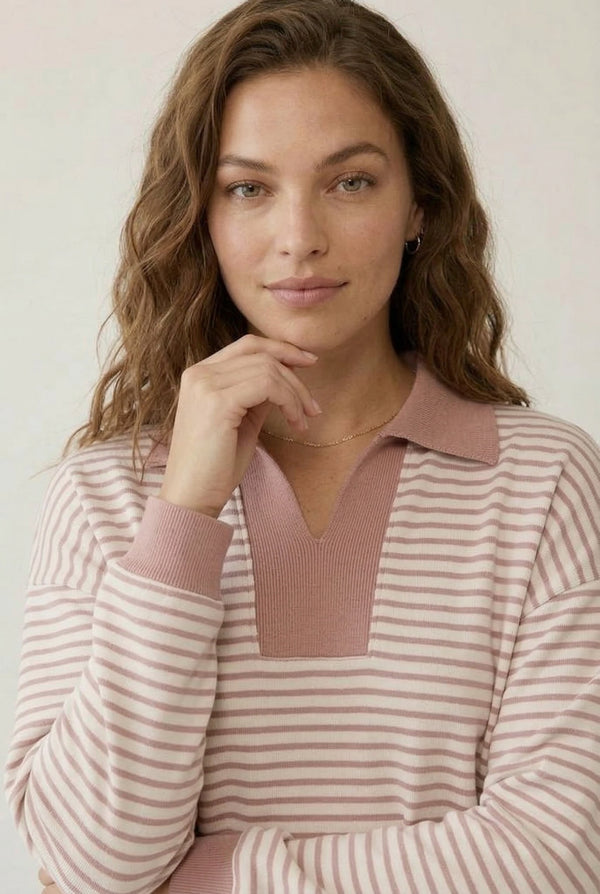 LOHNR Sloane Set in Tannin - Striped Polo and Mini Skort Matching Set