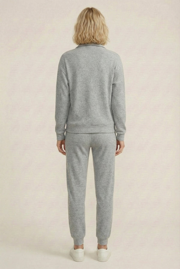 LOHNR Solace Set in Ash - premium smooth sweatshirt half-zip top and matching lounge pant