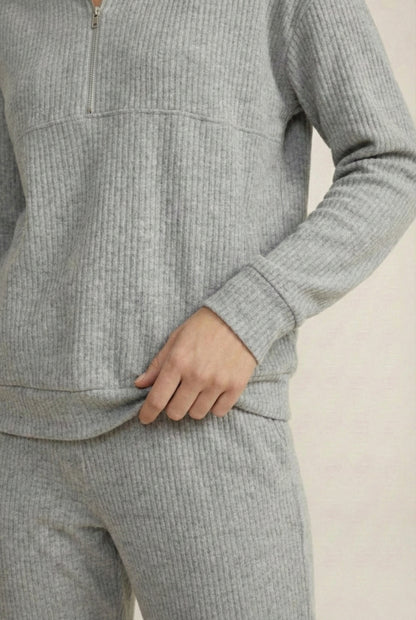 LOHNR Solace Set in Ash - premium smooth sweatshirt half-zip top and matching lounge pant