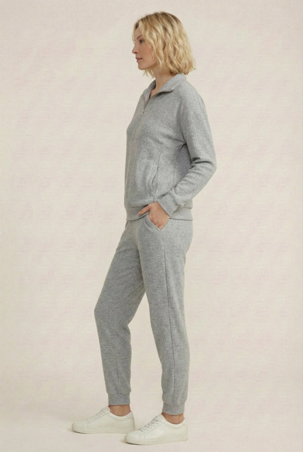 LOHNR Solace Set in Ash - premium smooth sweatshirt half-zip top and matching lounge pant