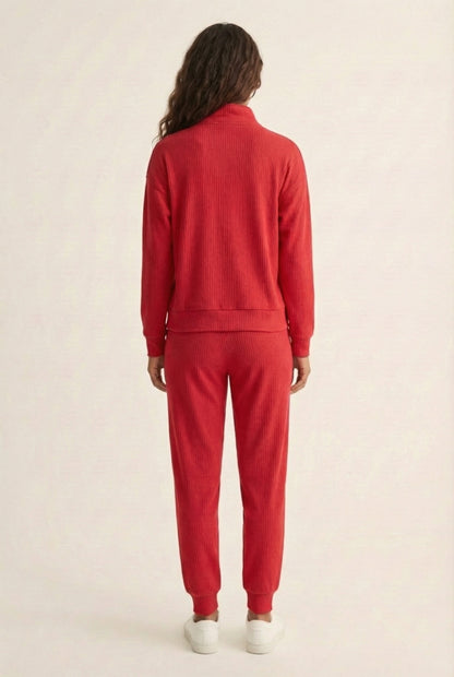 LOHNR Solace Set in Crimson - premium smooth sweatshirt half-zip top and matching lounge pant