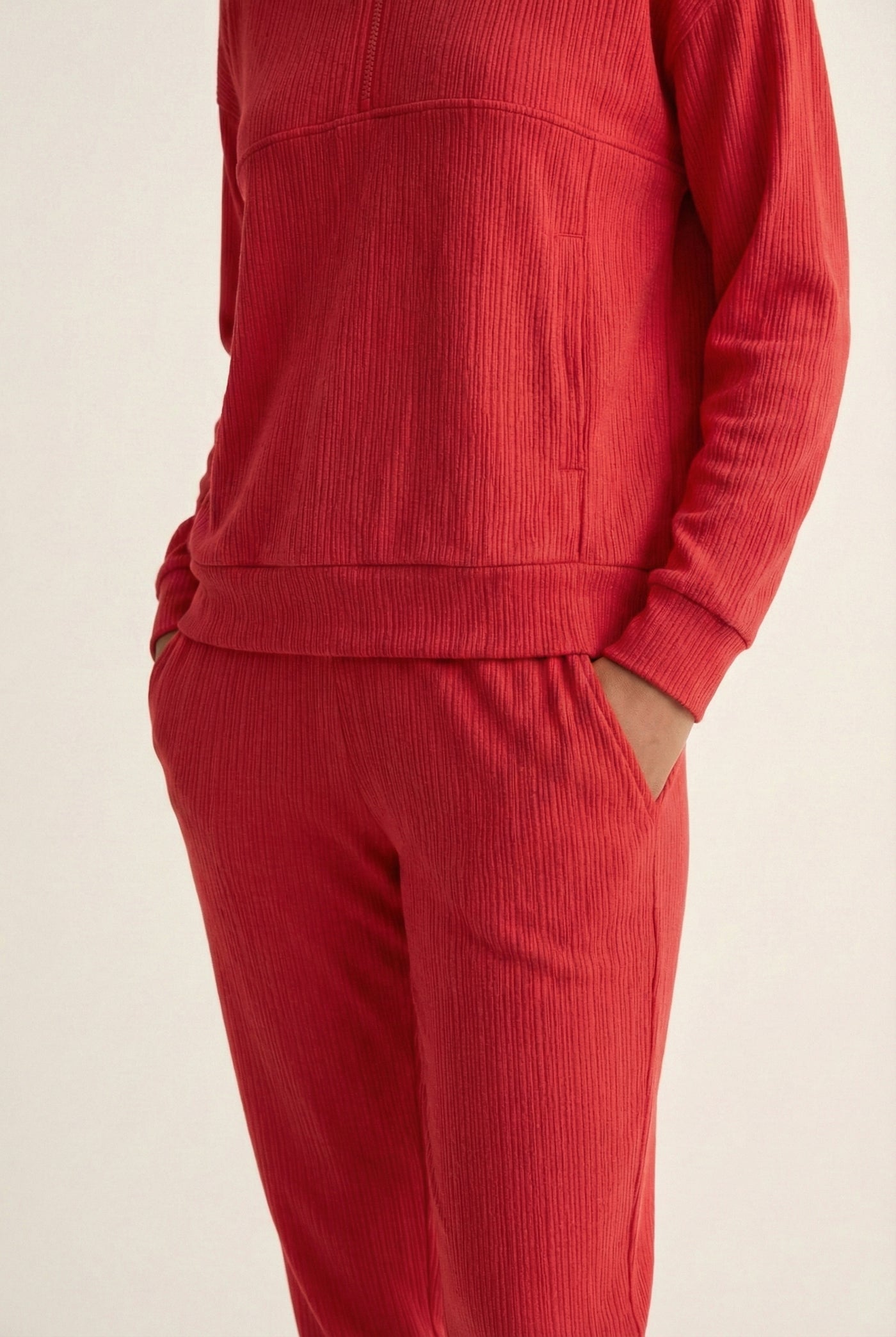 LOHNR Solace Set in Crimson - premium smooth sweatshirt half-zip top and matching lounge pant