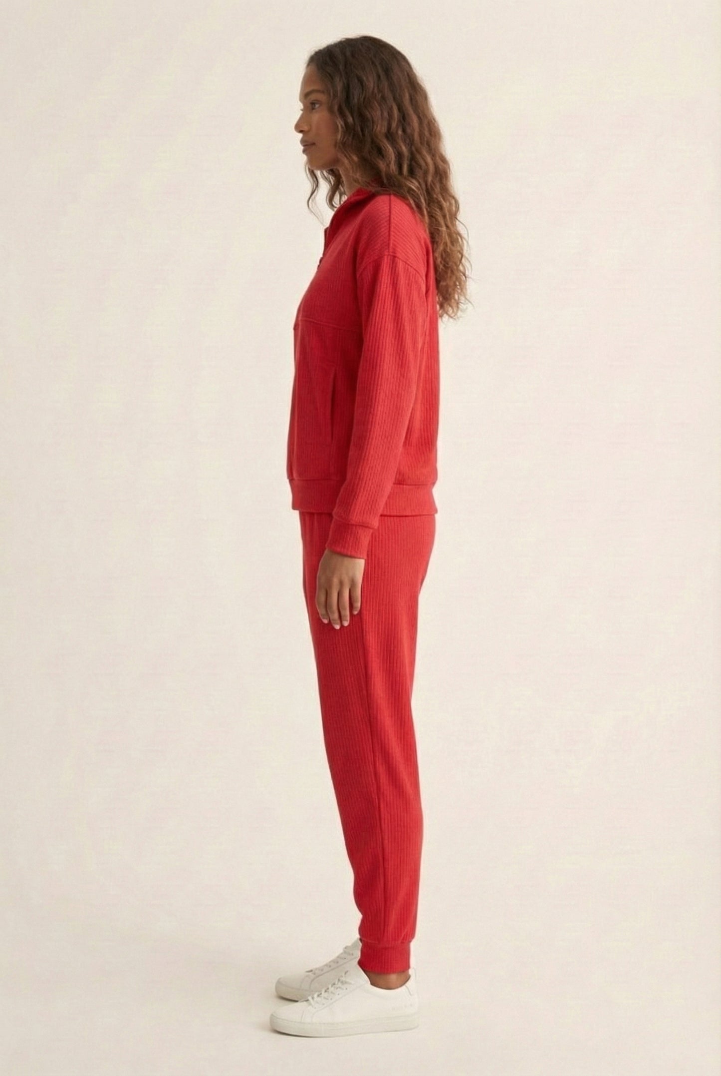 LOHNR Solace Set in Crimson - premium smooth sweatshirt half-zip top and matching lounge pant