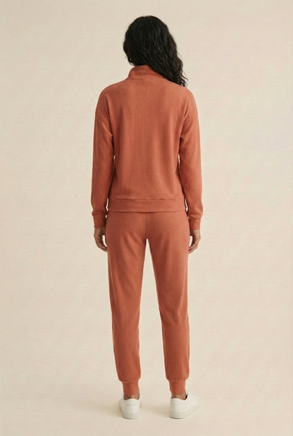 LOHNR Solace Set in Ember - premium smooth sweatshirt half-zip top and matching lounge pant