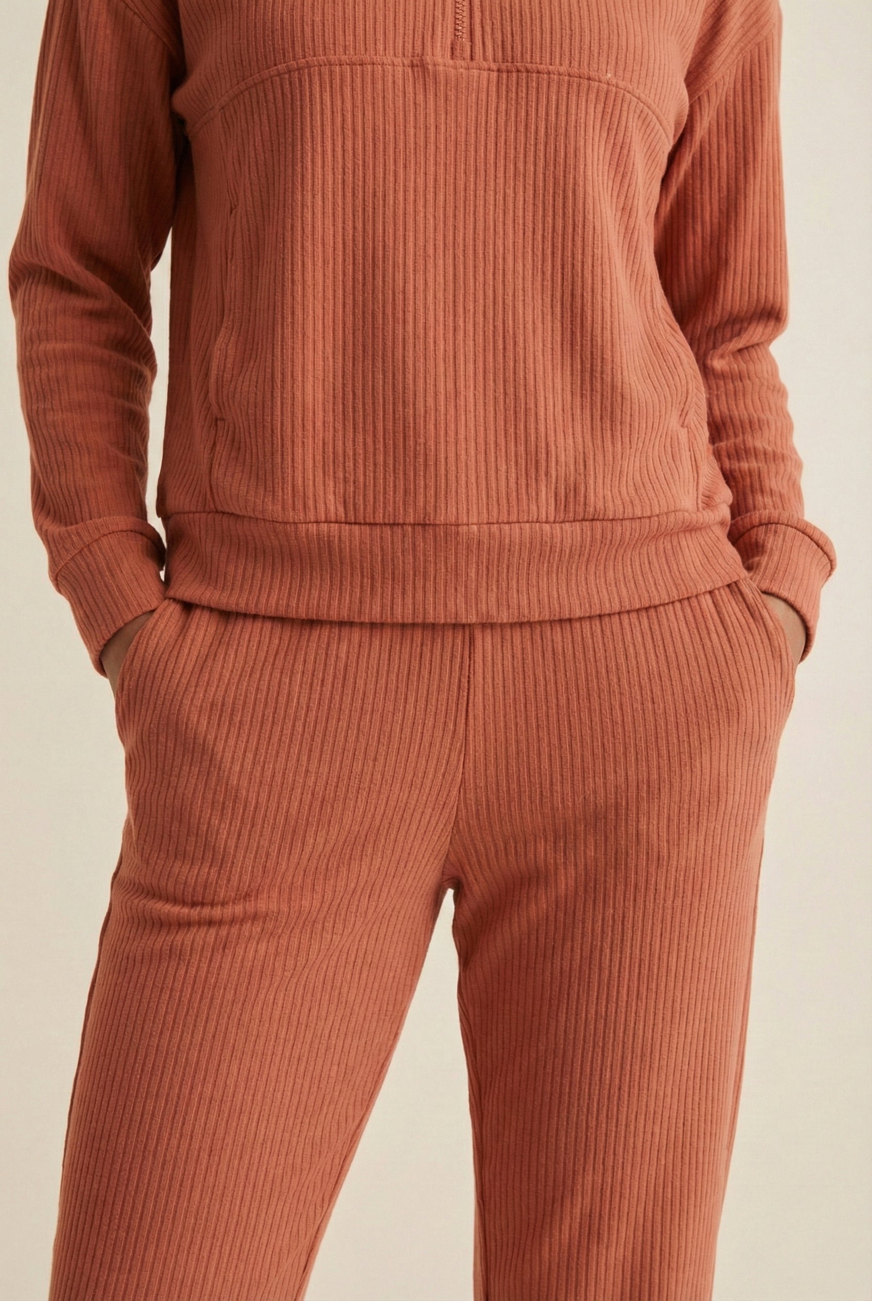 LOHNR Solace Set in Ember - premium smooth sweatshirt half-zip top and matching lounge pant