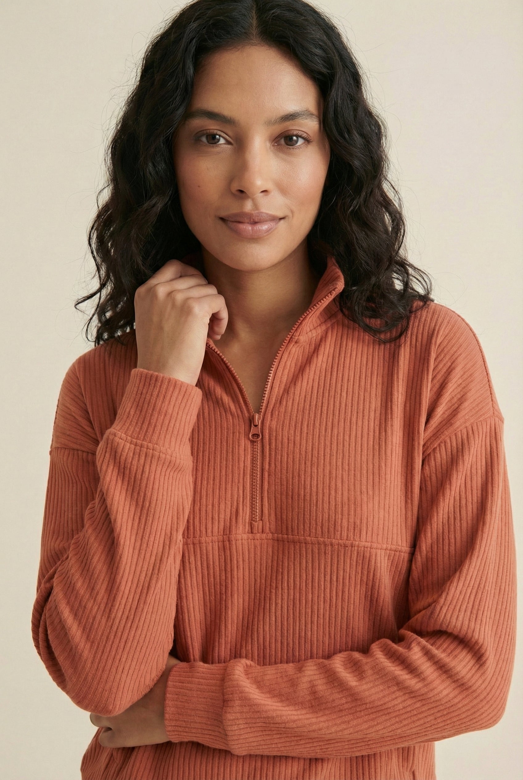 LOHNR Solace Set in Ember - premium smooth sweatshirt half-zip top and matching lounge pant