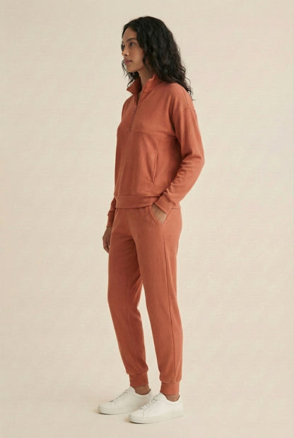 LOHNR Solace Set in Ember - premium smooth sweatshirt half-zip top and matching lounge pant