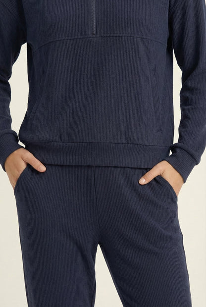 LOHNR Solace Set in Indigo - premium smooth sweatshirt half-zip top and matching lounge pant