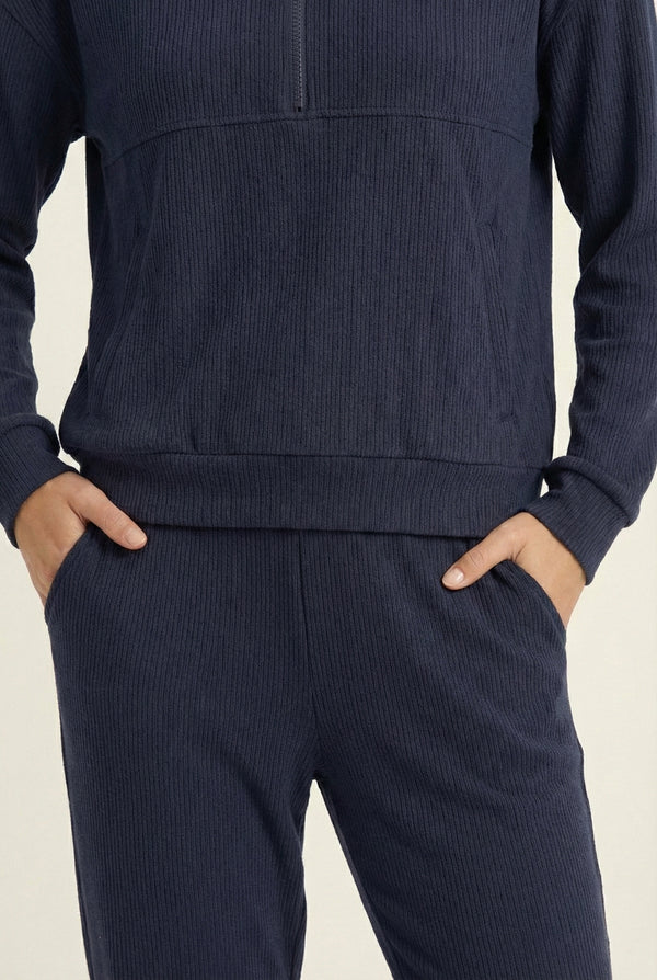 LOHNR Solace Set in Indigo - premium smooth sweatshirt half-zip top and matching lounge pant