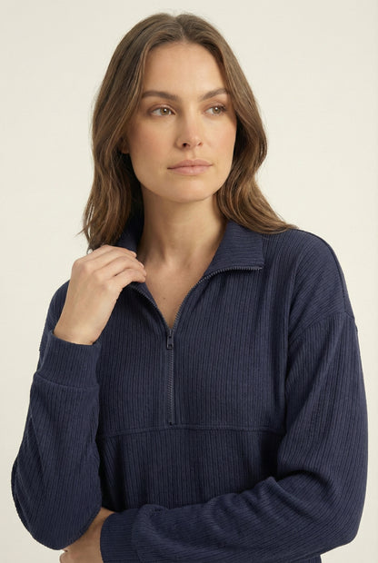 LOHNR Solace Set in Indigo - premium smooth sweatshirt half-zip top and matching lounge pant
