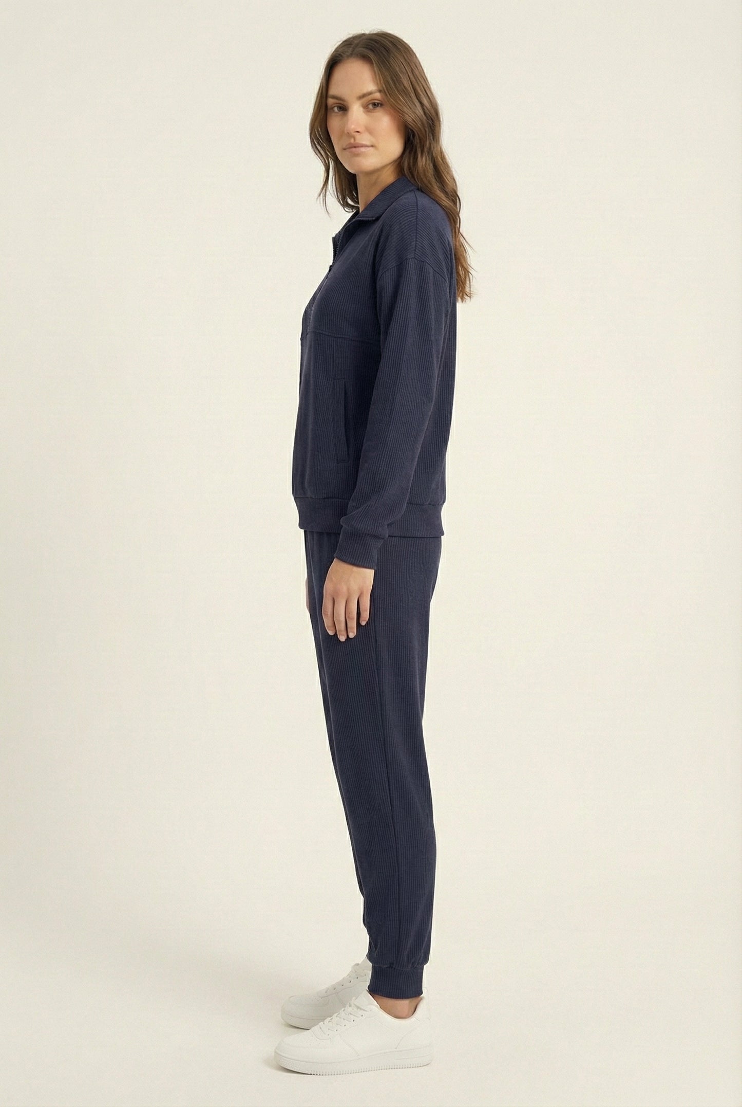 LOHNR Solace Set in Indigo - premium smooth sweatshirt half-zip top and matching lounge pant
