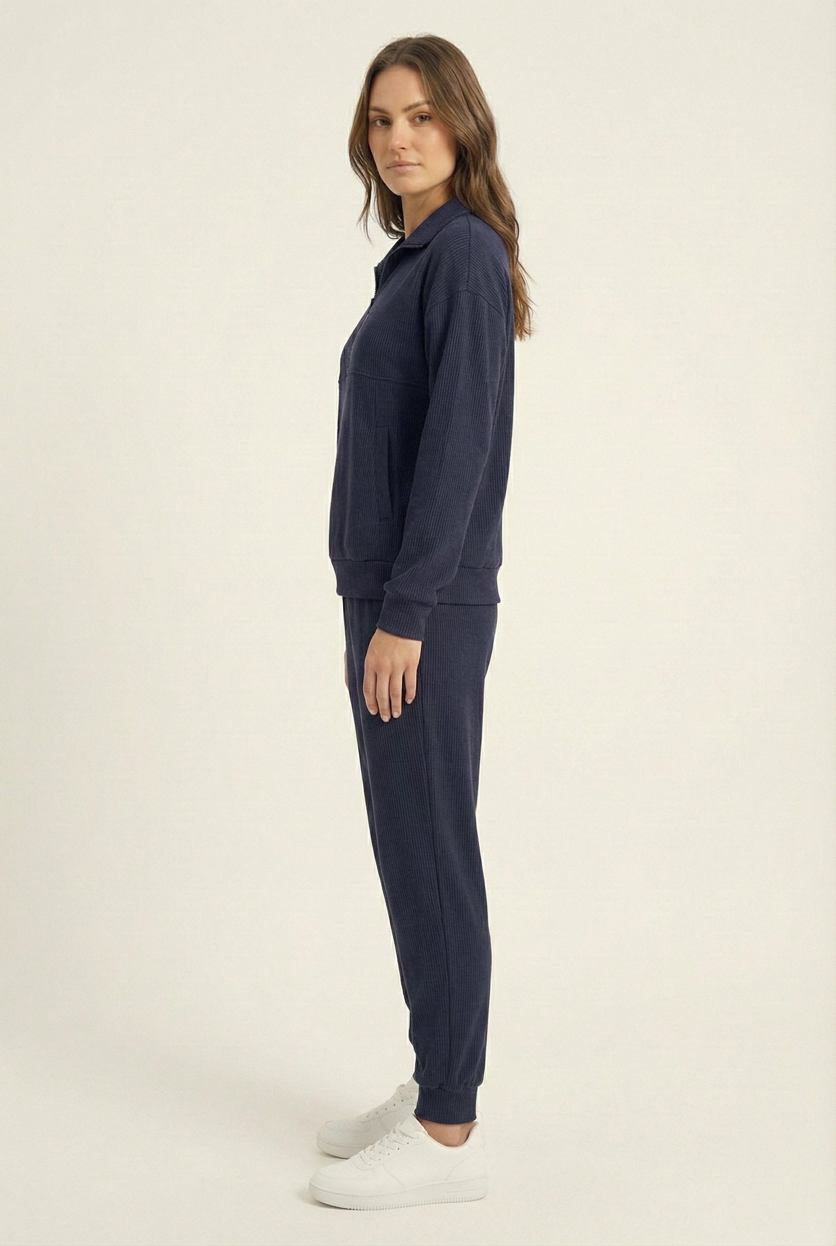 LOHNR Solace Set in Indigo - premium smooth sweatshirt half-zip top and matching lounge pant