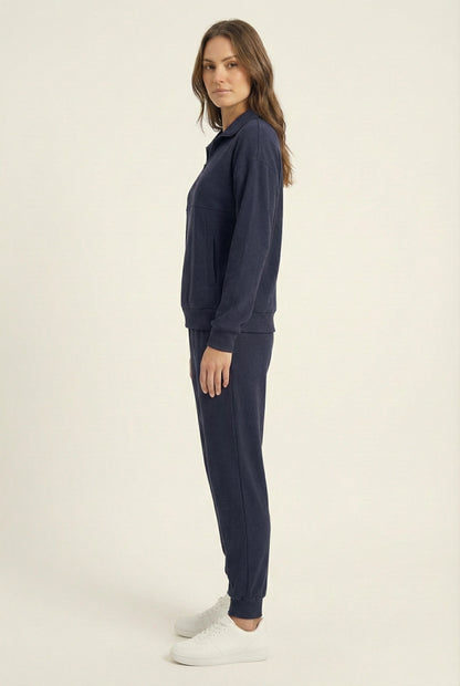LOHNR Solace Set in Indigo - premium smooth sweatshirt half-zip top and matching lounge pant