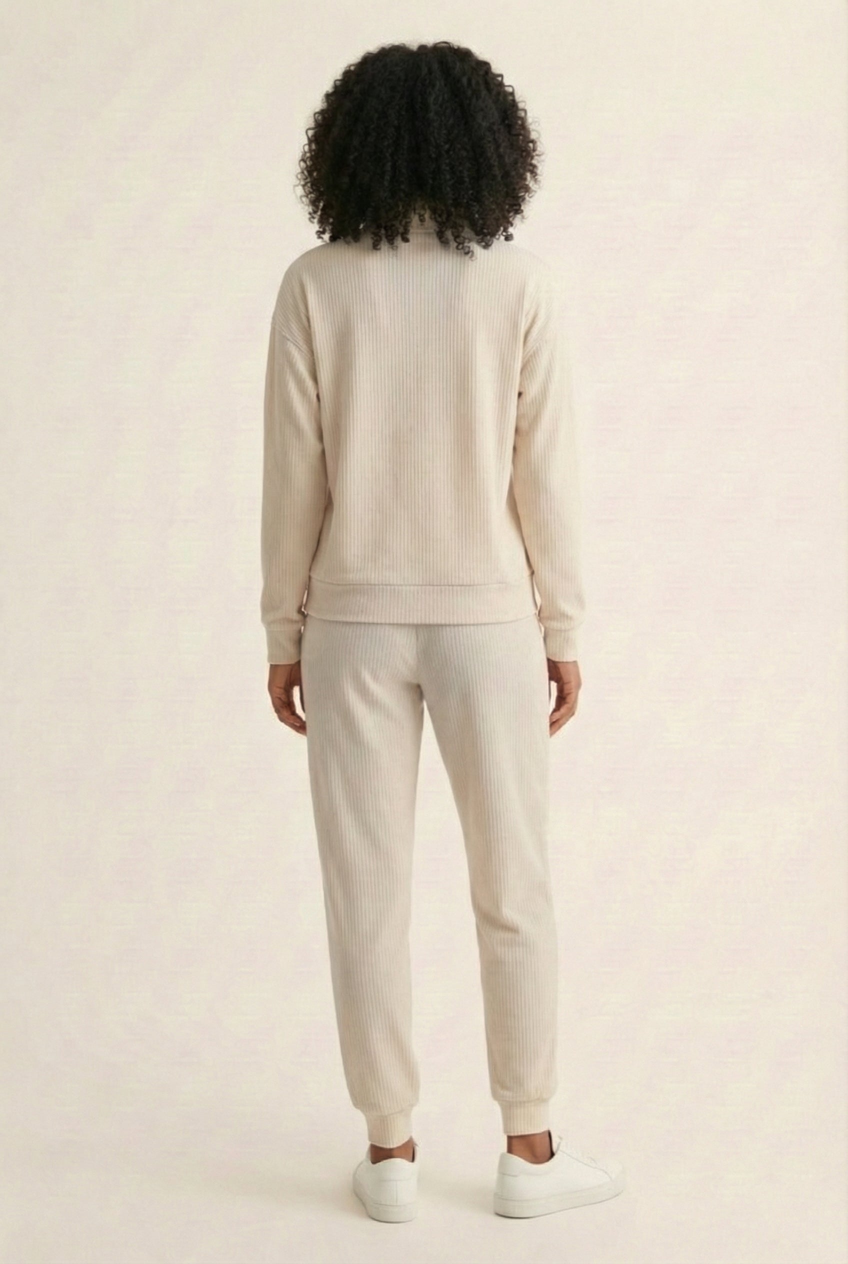 LOHNR Solace Set in Oat - premium smooth sweatshirt half-zip top and matching lounge pant