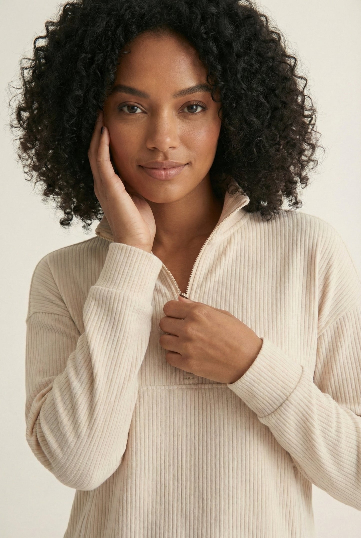 LOHNR Solace Set in Oat - premium smooth sweatshirt half-zip top and matching lounge pant