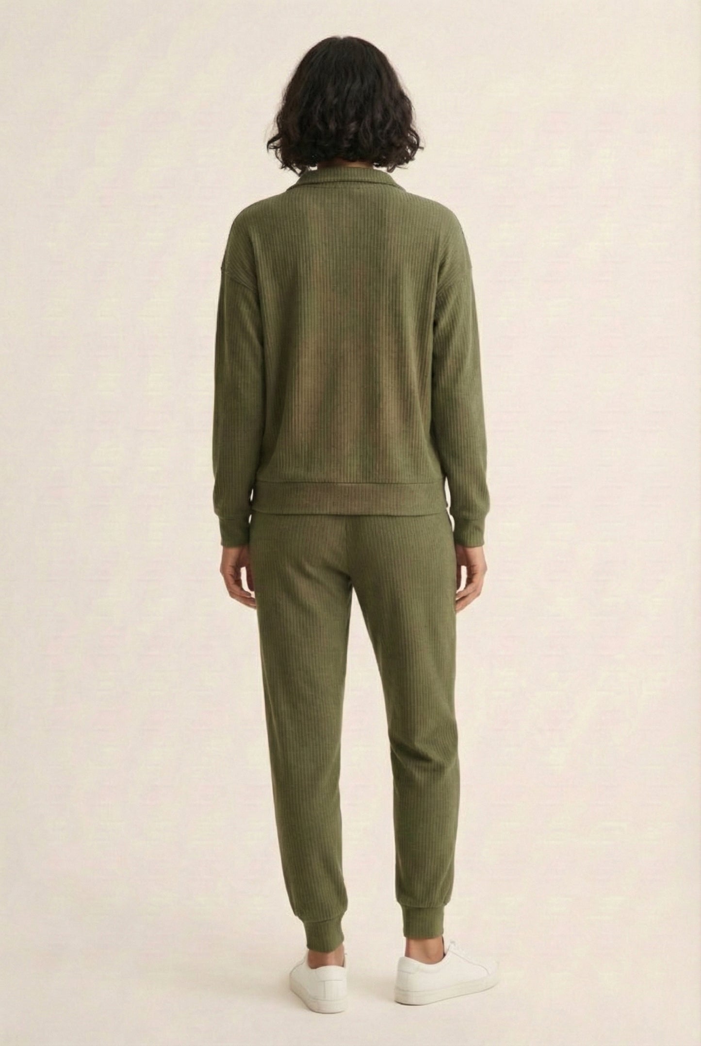 LOHNR Solace Set in Olive - premium smooth sweatshirt half-zip top and matching lounge pant