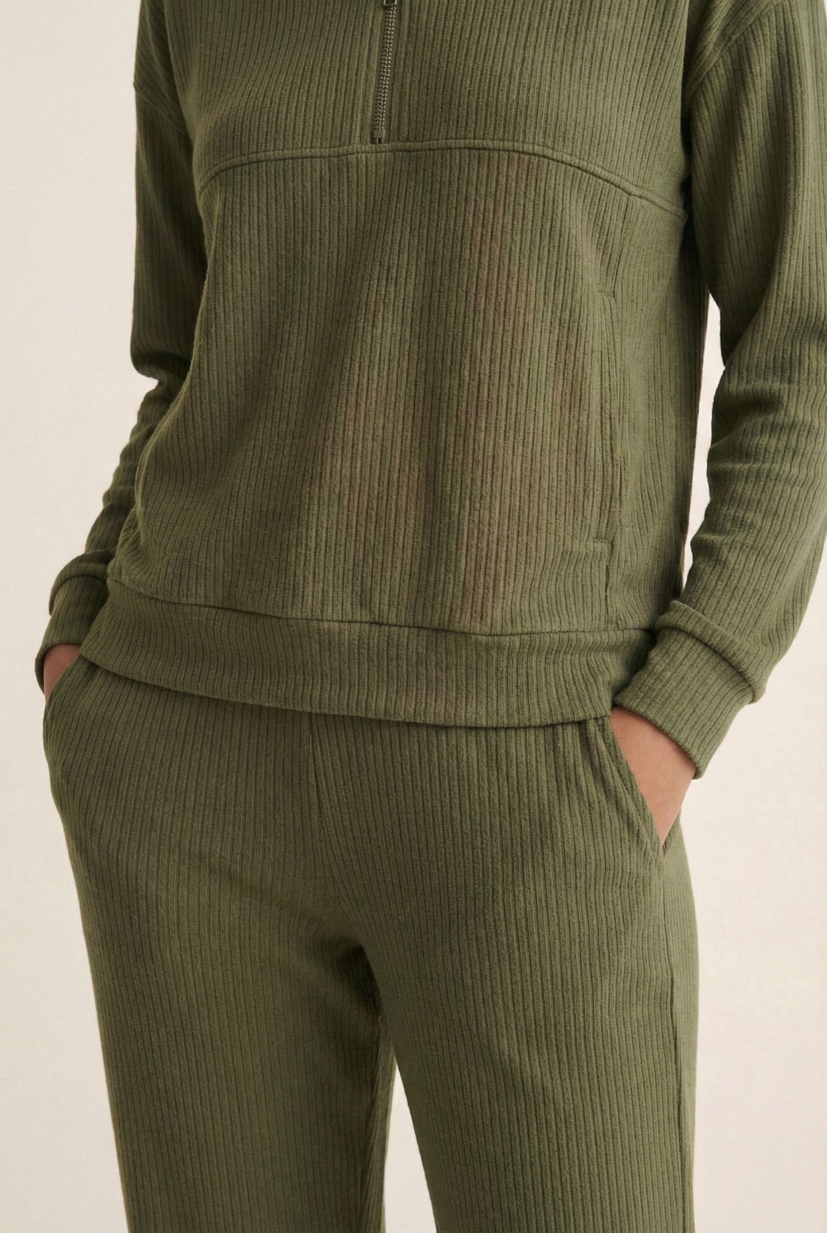 LOHNR Solace Set in Olive - premium smooth sweatshirt half-zip top and matching lounge pant